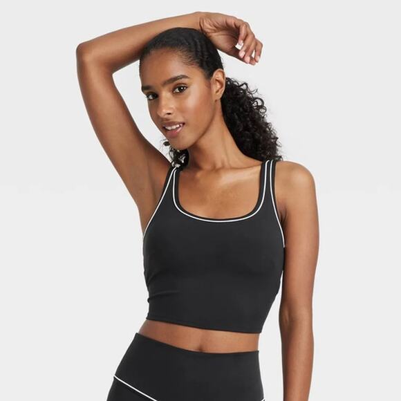 JoyLab Black Women's Crop Top white piping size medium - Picture 4 of 4